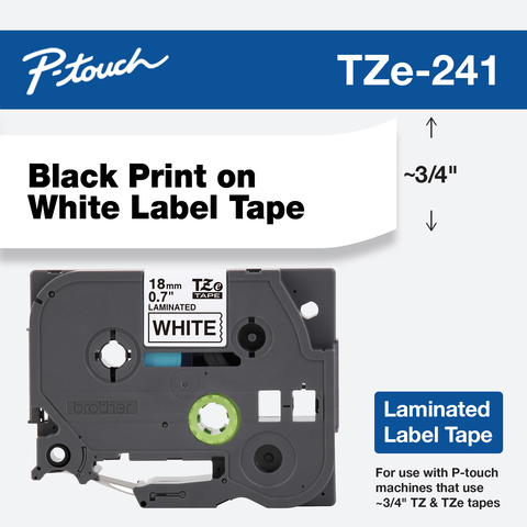 2PK Black On White Label Tape 18mm Compatible with Brother TZ-241 TZ241 PT-18R 